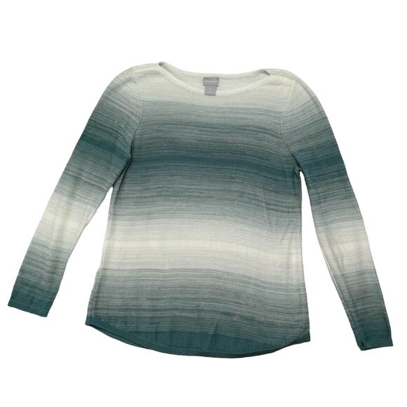CHICOS Teal Ombre Stripe Cotton Rayon Knit Pullover Sweater Size Small (0) Light - Picture 4 of 10